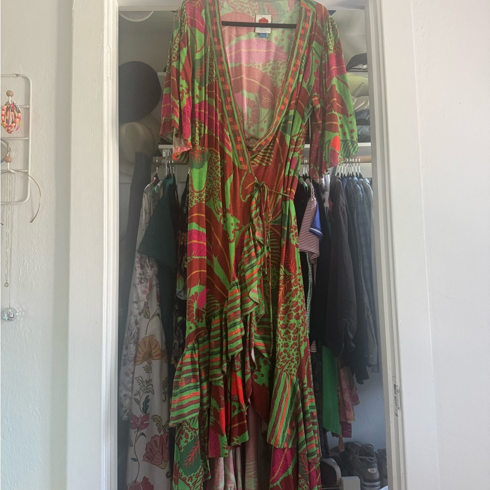 FARM Rio Red and Green Asymmetrical Sundress